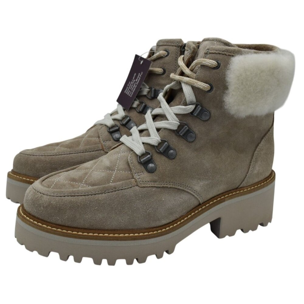 Johnston & Murphy Women Size 7.5 Emmalynn Taupe Suede Shearling Hiker Boot Shoes
